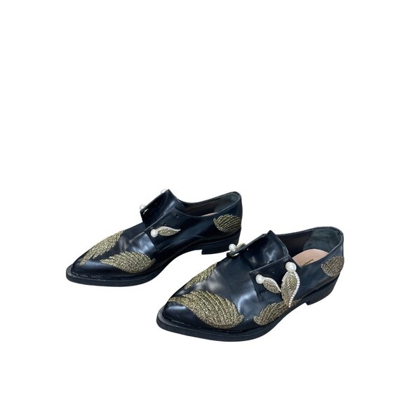 Coliac Italy made womans Black Leather Wing Pearl Loafers Sz 7 SKU 9542 - Picture 3 of 15